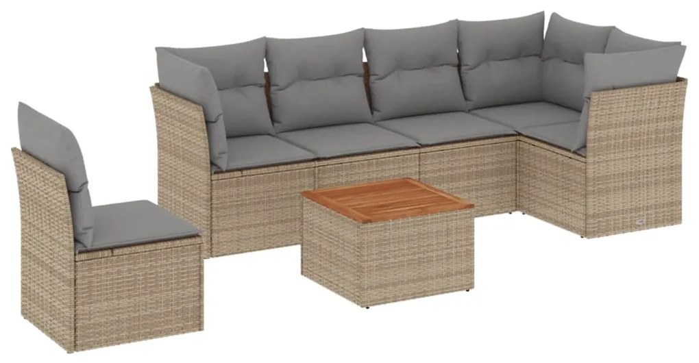 Set divano da giardino 7 pz con cuscini beige misto polyrattan