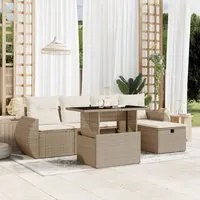 Set Divano da Giardino 6 pz con Cuscini Beige in Polyrattan 3275128