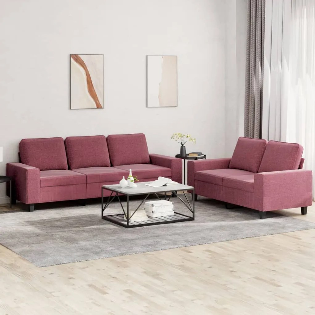 Set Di Divani 2 Pz Rosso Vino İn Tessuto /