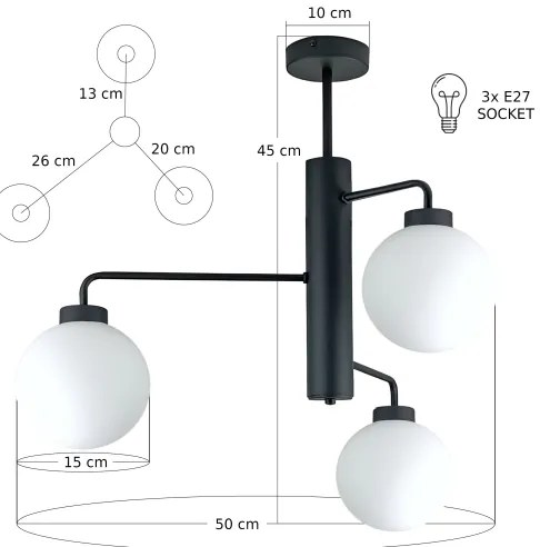 Lampadario a sospensione con supporto rigido FLEX 3xE27/60W/230V nero/bianco