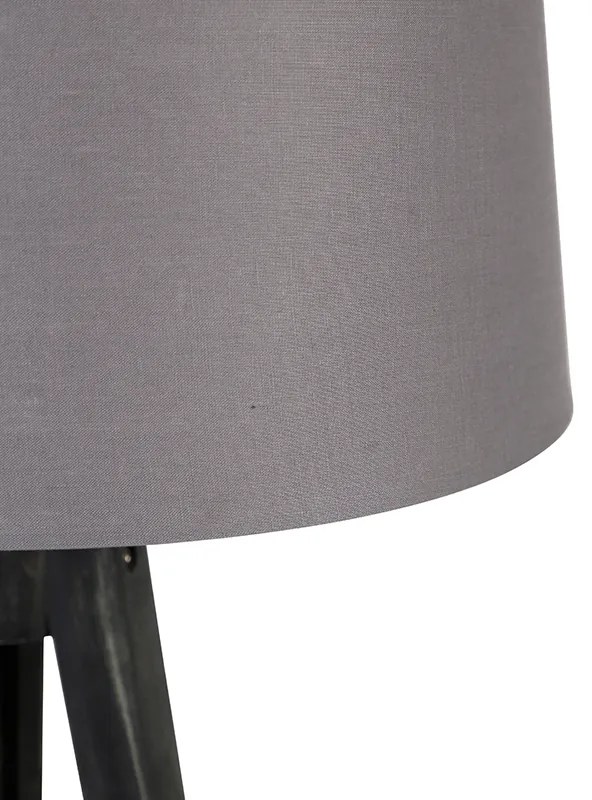 Treppiede nero con paralume in lino grigio scuro 45 cm - Tripod Classic