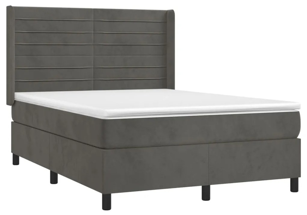 Letto a Molle con Materasso e LED Grigio Scuro 140x190 cm