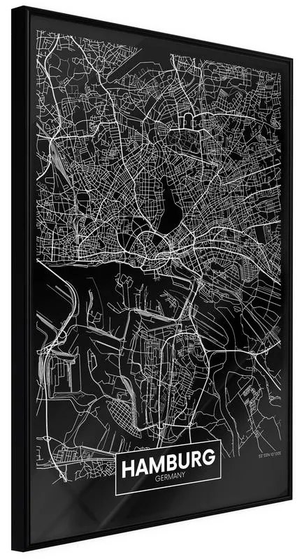 Poster  City Map: Hamburg (Dark)  Cornice Quadri Cornice nera, Larghezza x Altezza Home decor 30x45