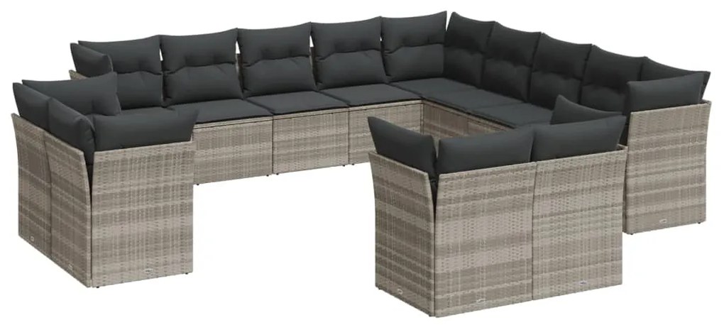 Set divani giardino 13 pz con cuscini grigio chiaro polyrattan