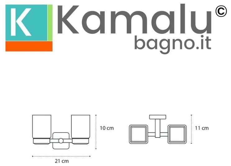 Kamalu - porta spazzolini doppio in acciaio nero opaco e vetro | clode-n