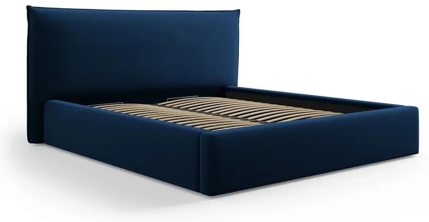 Letto matrimoniale imbottito blu scuro con contenitore e doghe 160x200 cm Elio - Milo Casa