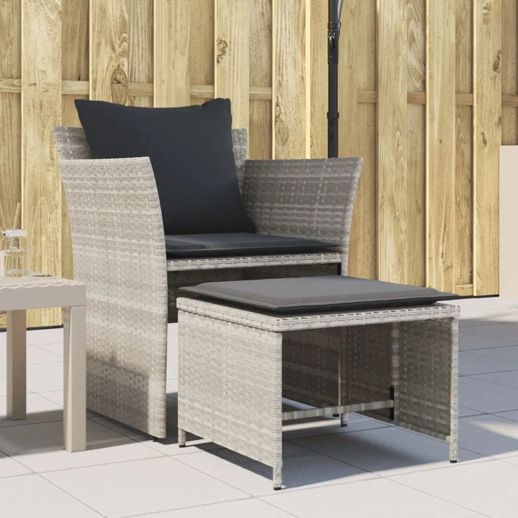 Sedia da giardino con poggiapiedi in polyrattan grigio chiaro