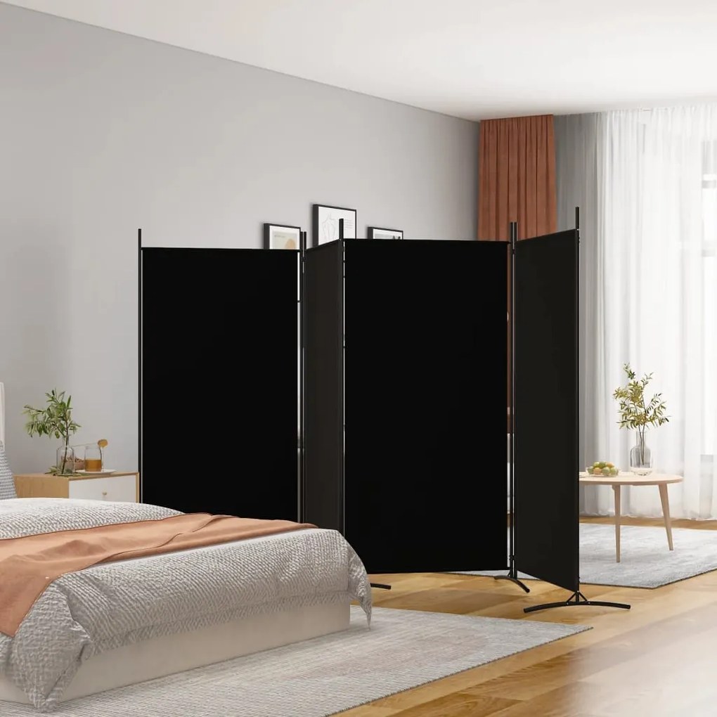 Divisorio A 4 Pannelli Nero 346x180 Cm İn Tessuto /