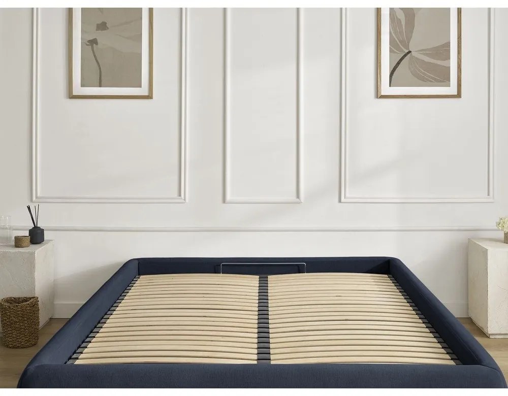 Letto matrimoniale imbottito blu scuro con contenitore/senza testiera con rete inclusa 180x200 cm Inera – Bobochic Paris