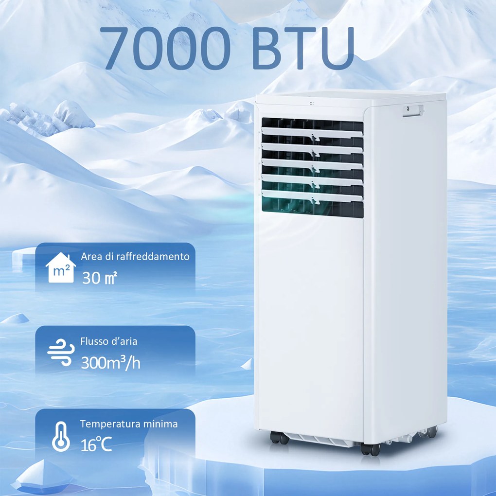 Condizionatore Portatile 7000 BTU Unità 4-in-1 con Raffreddamento Deumidificatore Ventilatore Modalità Notte Bianco...