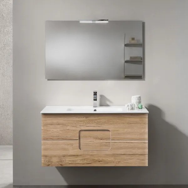 Mobile sospeso bagno ARCO 100 cm due cassetti Rovere Nodi
