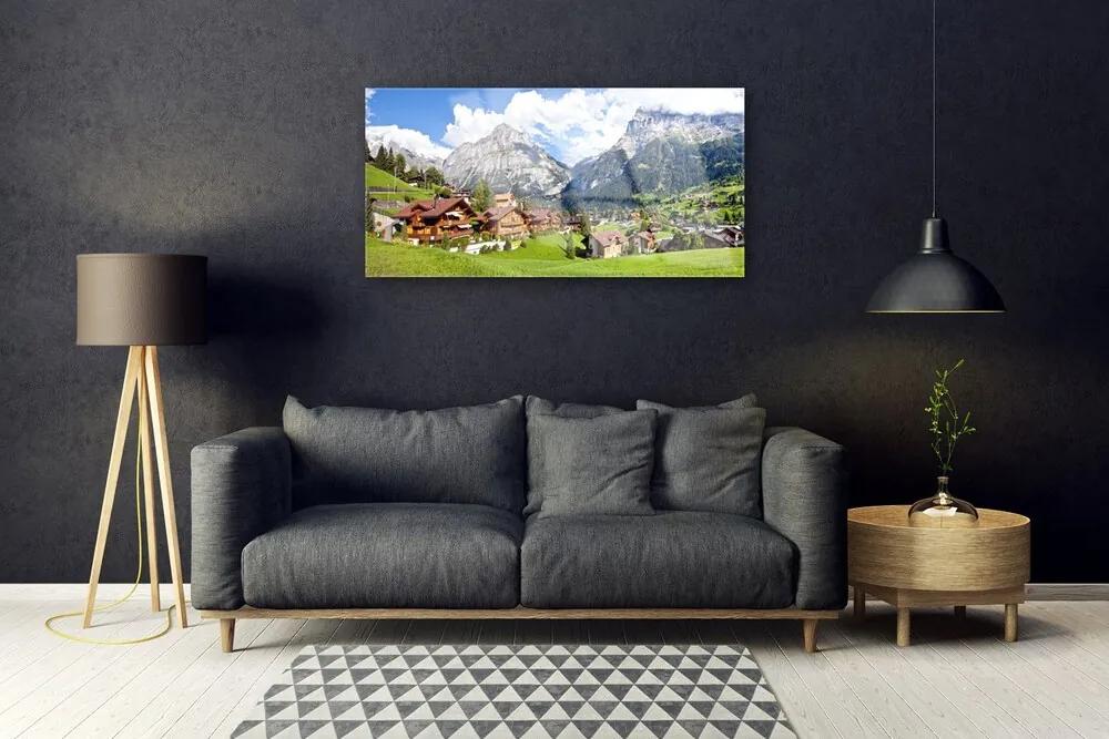 Quadro acrilico Case del paesaggio di montagna 100x50 cm