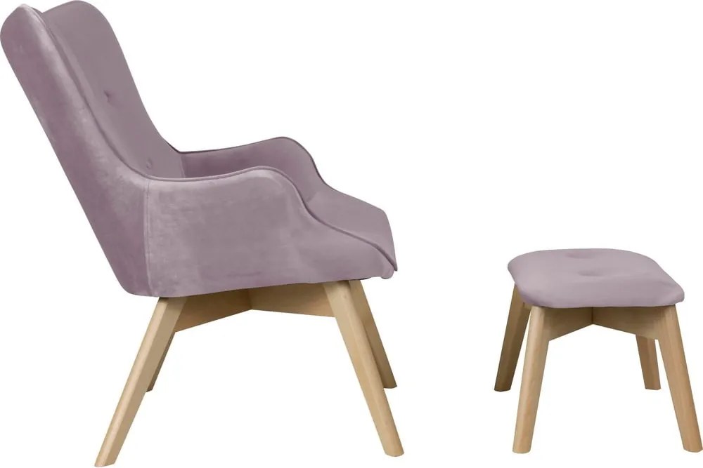 Poltrona con poggiapiedi lavanda con rivestimento in velluto Niko – Ropez