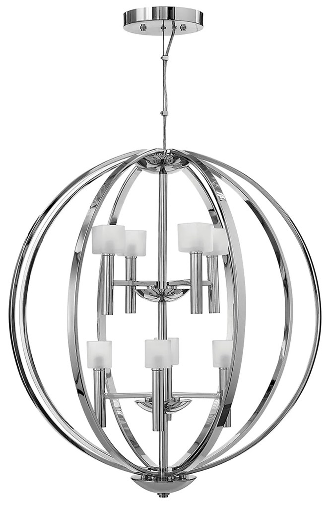 Lampadario Industrial Nordico Mondo Acciaio Cromo Lucido Vetro 8 Luci G9 3 Led