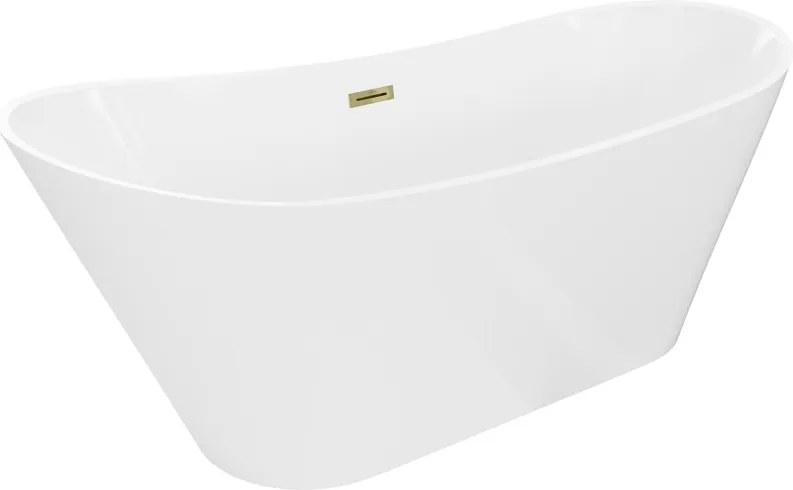 Mexen Dora vasca da bagno freestanding 160 x 75 cm, bianca, tracimazione dorata - 52071607500-50