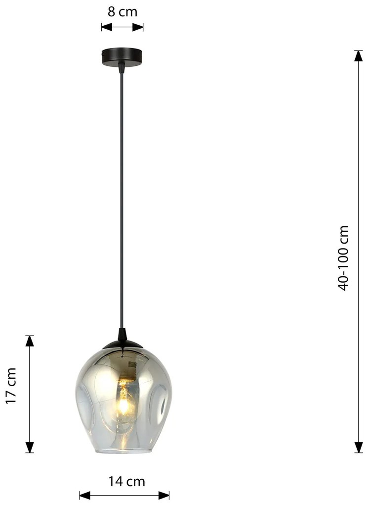 Sospensione 1 Luce Fuxi In Acciaio Nero E Vetro Fumè