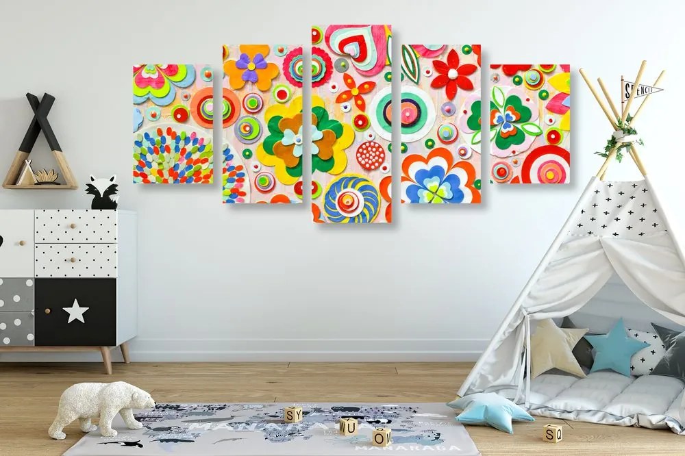 Quadri 5 pezzi – Astrazione di fiori