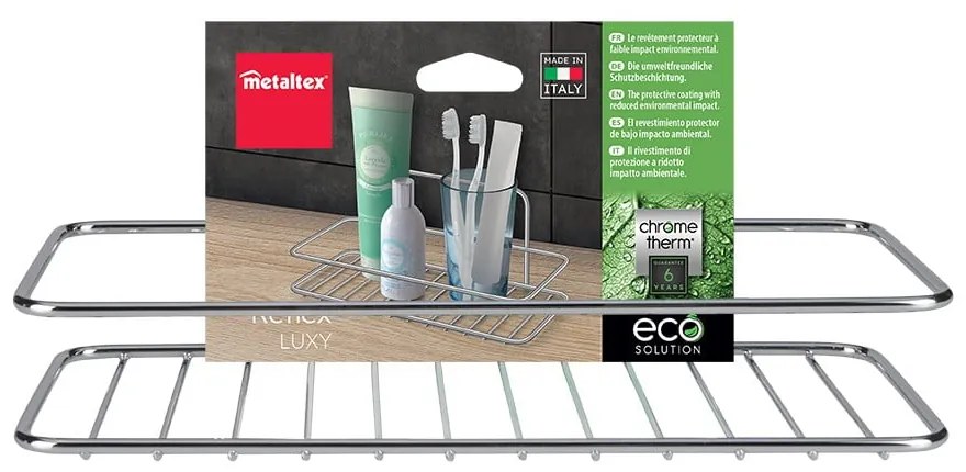 Mensola da bagno da appendere/senza foratura color argento lucido in acciaio Luxy – Metaltex
