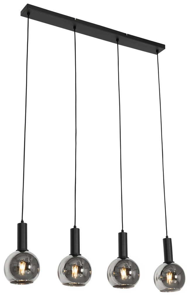 Lampadario Art Déco nero con vetro fumé 4 luci - Josje