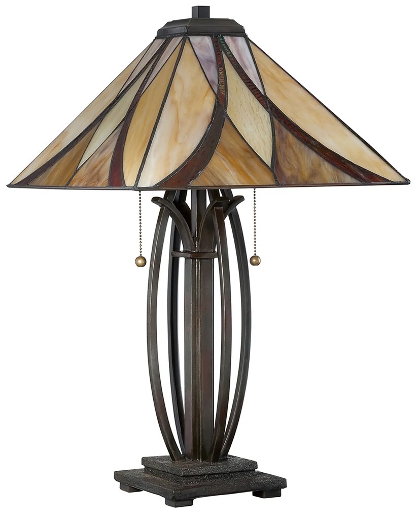 Lampada Da Scrivania Tiffany Asheville Metallo Bronzo Valiant 2 Luci E27