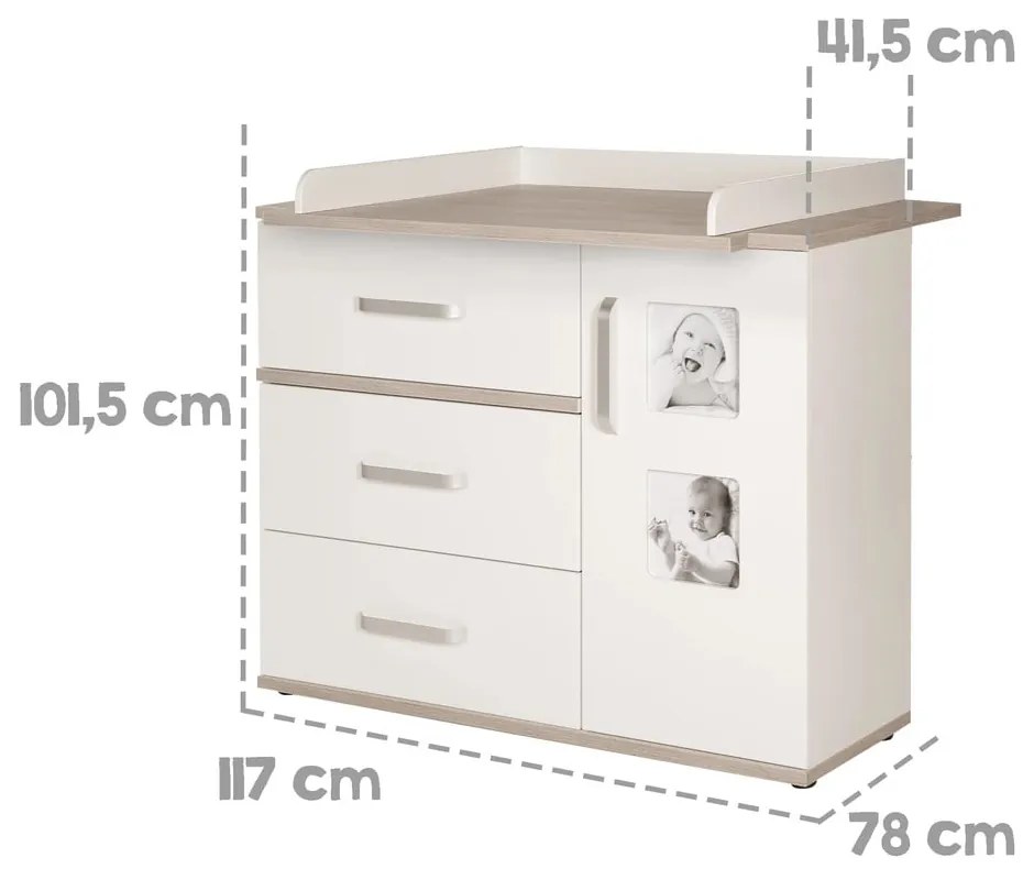 Cassettiera bassa bianca in olmo con fasciatoio 117x102 cm Moritz - Roba