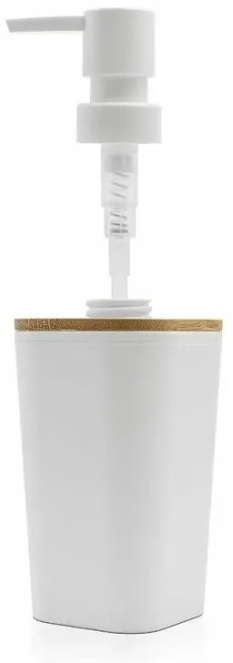 Set accessori bagno moderno in finitura bianca opaca con dettagli in bambù