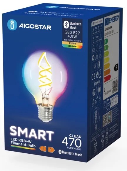 LED RGBW Lampadina FILAMENT G80 E27/4,9W/230V 2700K - Aigostar