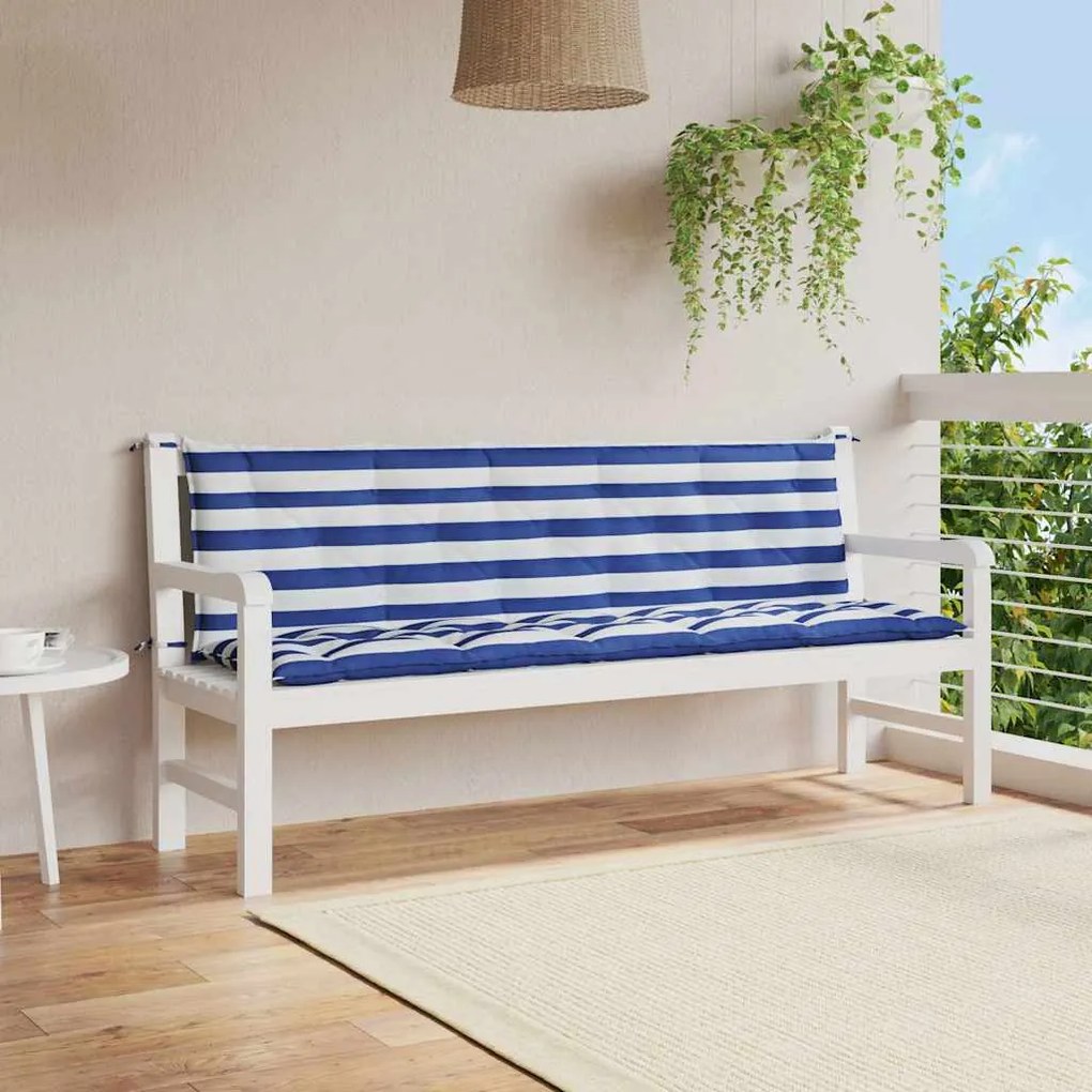 Cuscini Per Panca 2 Pz Strisce Blu E Bianche İn Tessuto Oxford /