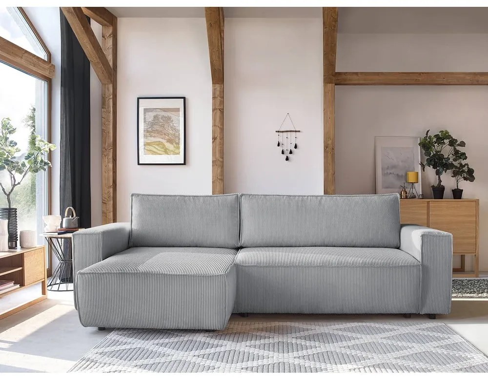 Divano letto a coste grigio chiaro ad angolo variabile Nihad - Bobochic Paris