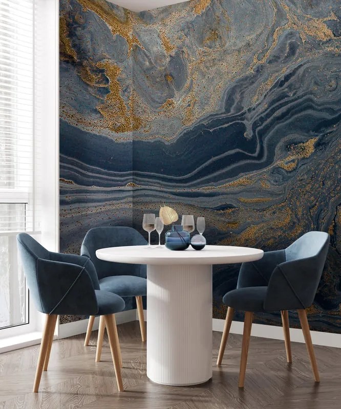 Fotomurale Marmo, blu e oro 400X300 cm
