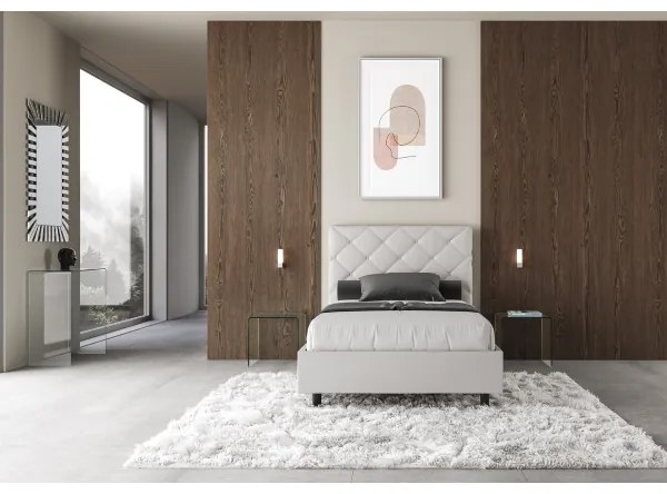 Letto una piazza e mezza contenitore imbottito 120x200 similpelle bianco Priya