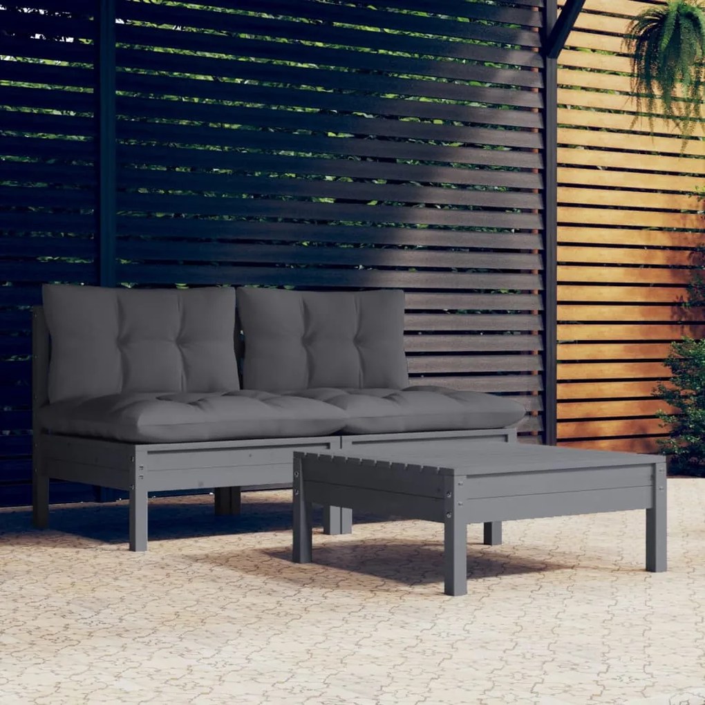Set divani da giardino 3 pz con cuscini antracite legno di pino
