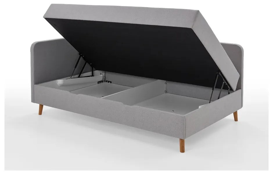 Letto singolo imbottito grigio chiaro con contenitore con materasso incluso 90x200 cm Cabana – Meise Möbel