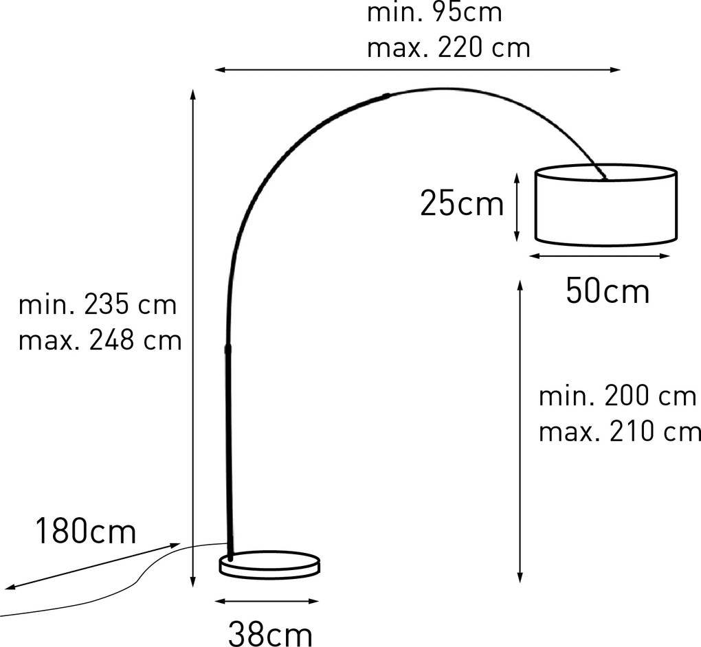 Lampada ad arco moderna nera con base in marmo e paralume bouclé beige 50cm - XXL