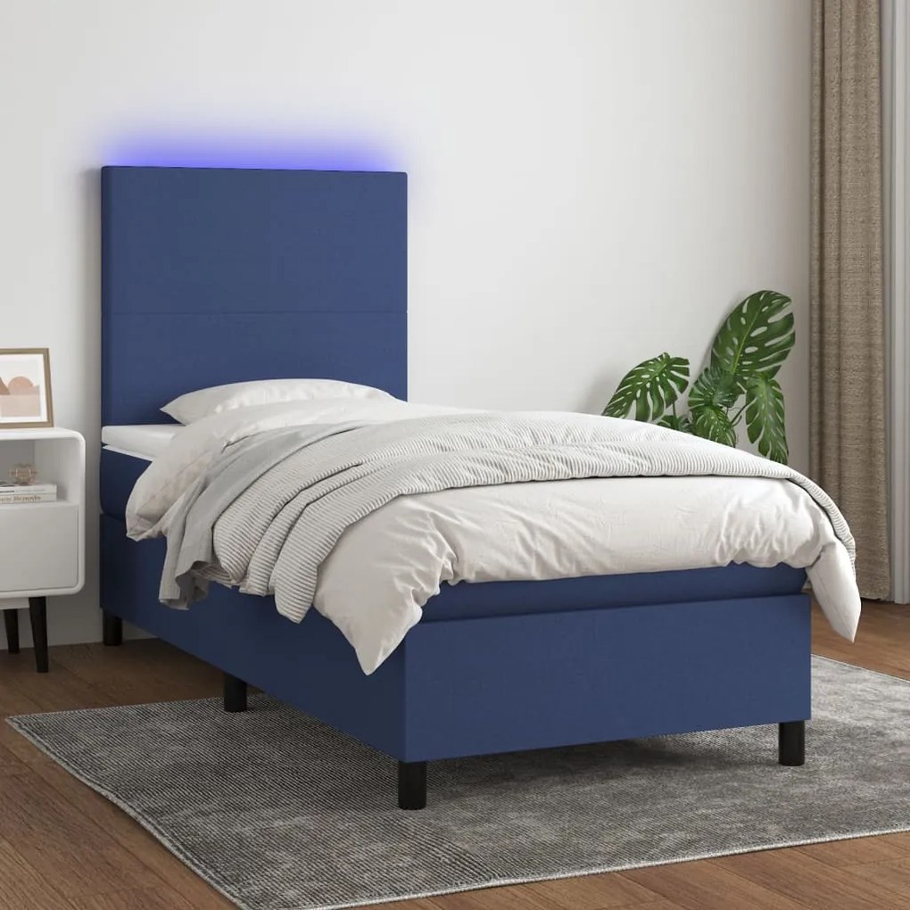 Letto A Molle Con Materasso E Led Blu 100x200cm İn Tessuto /
