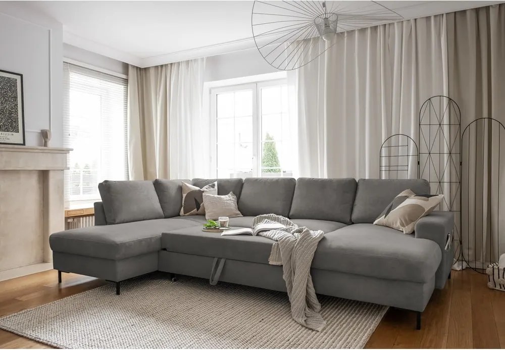 Divano letto in velluto a coste grigio (angolo sinistro) Lofty Lilly - Miuform