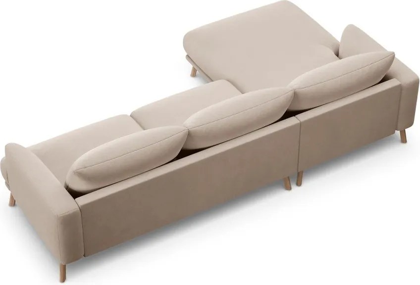 Divano angolare beige (con penisola a sinistra/con chaise lounge) con rivestimento in velluto Naomi – Micadoni