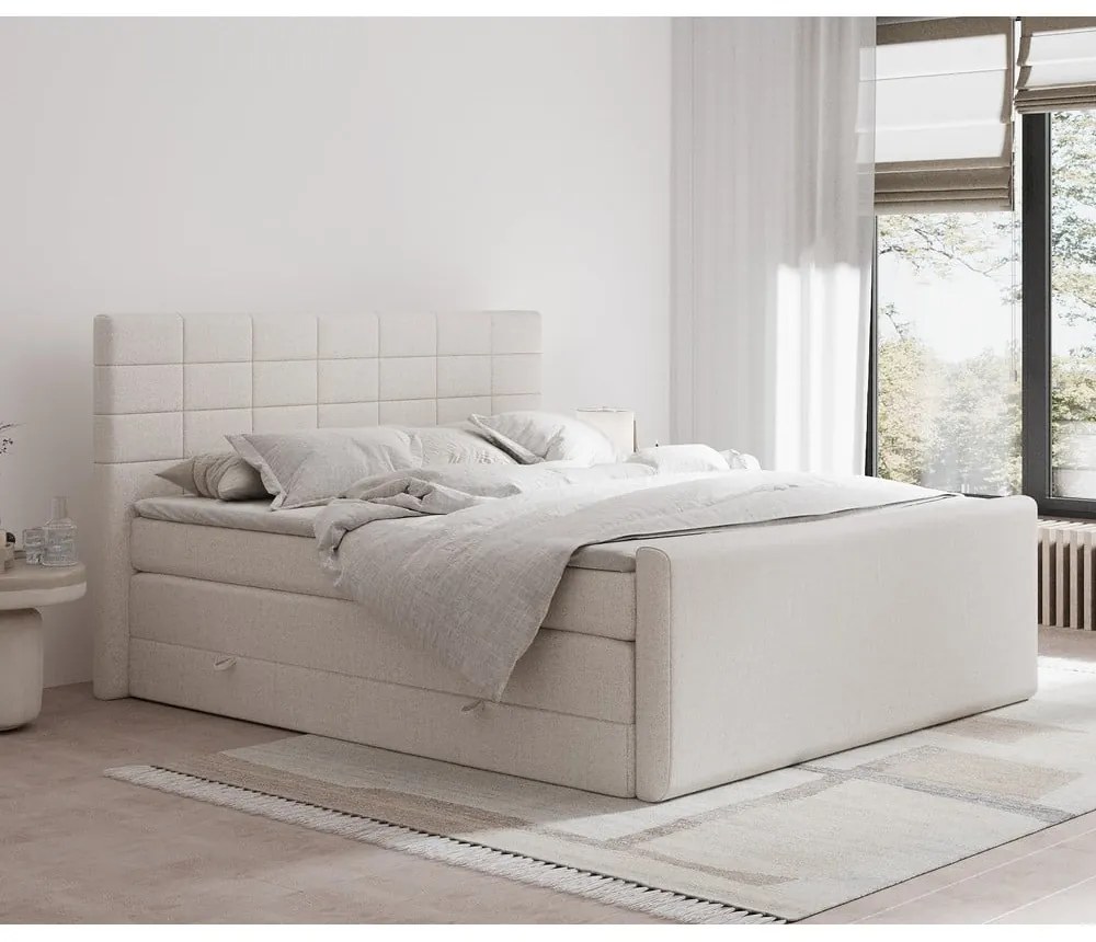 Letto boxspring beige con contenitore 140x200 cm Ava – Maison de Rêve