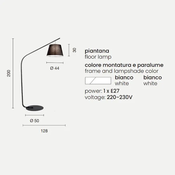 Piantana LIANA 128x200 cm con struttura in metallo Bianco e paralume in pvc