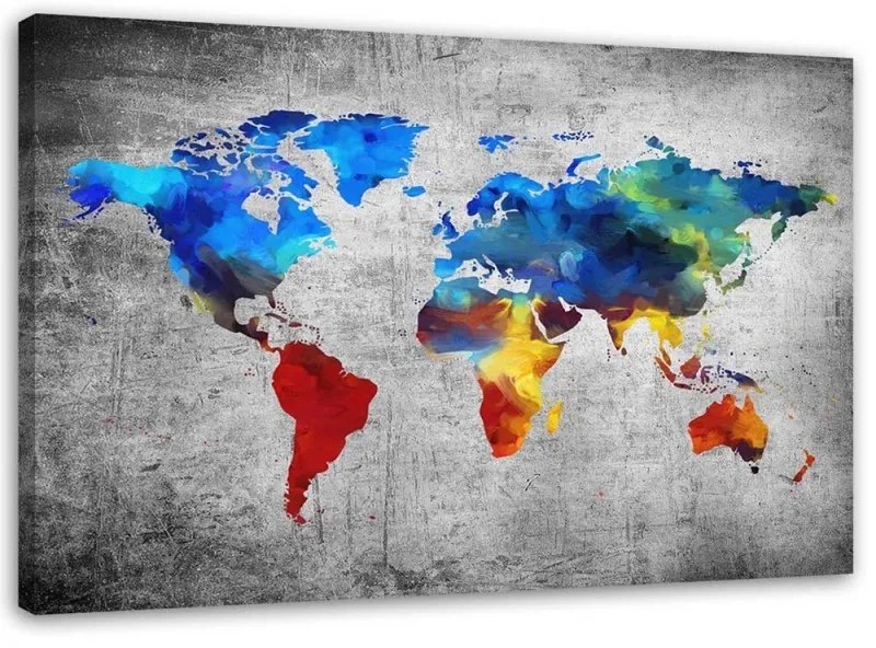 Quadro su tela, Mappa del mondo colorata  Dimensioni 90x60