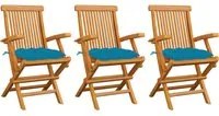 Sedie da Giardino con Cuscini Azzurro 3 pz in Massello di Teak 3062533