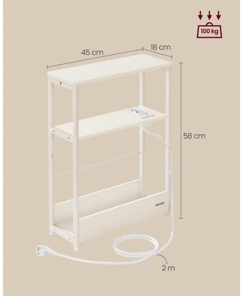 Tavolino laterale con presa elettrica integrata e porte USB ROD bianco/crema