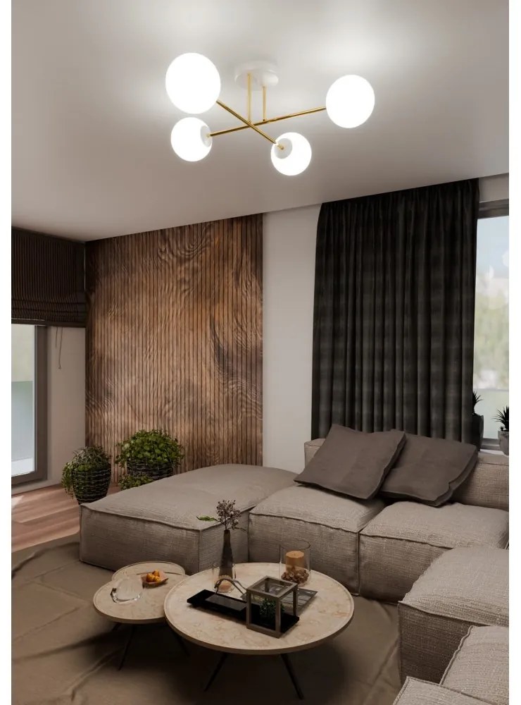 Lampadario da Soffitto MAGNUM 4 in Acciaio e Vetro 4xE14 Colore del corpo Bianco e Oro