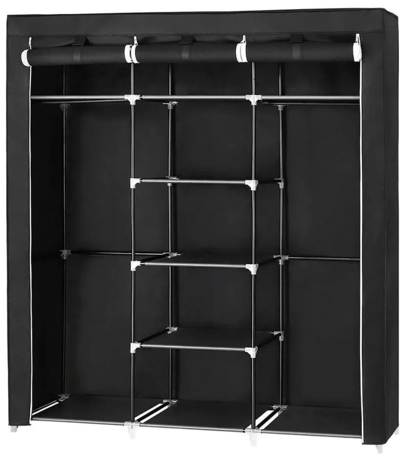 Armadio salvaspazio in tessuto MATIS 150x175 cm, nero, con ripiani e asta appendiabiti