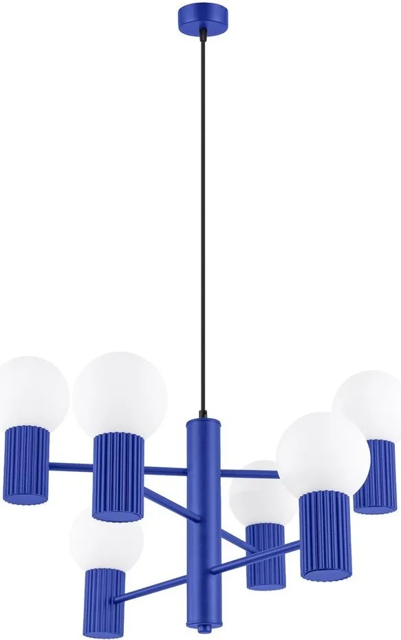 Lampadario blu con paralume in vetro Orbital – Sollux