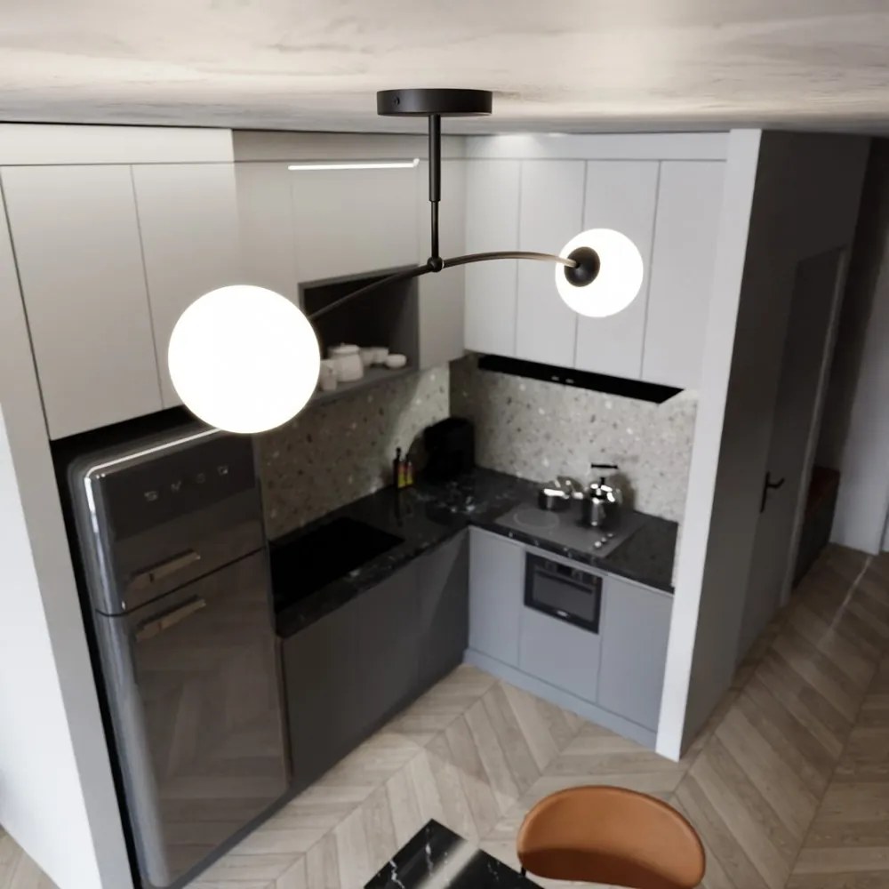 Lampadario a Sospensione in Acciaio e Vetro PREGOS 2 Nero/Bianco 2xE14 Colore del corpo Nero
