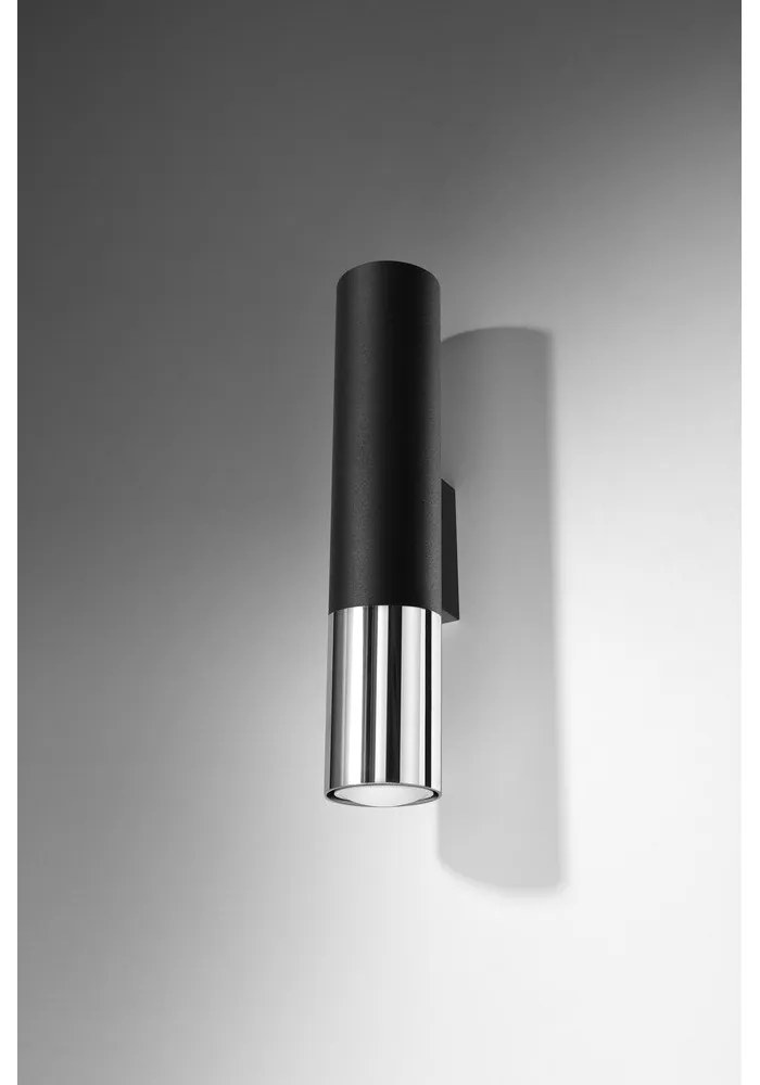 Lampada da parete nera/argentata in metallo ø 6 cm Longbot – Sollux