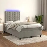 Letto a Molle Materasso e LED Grigio Chiaro 120x200 cm Velluto 3136353