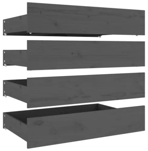 Cassettoni da Letto 4 pz in Legno Massello di Pino Grigio