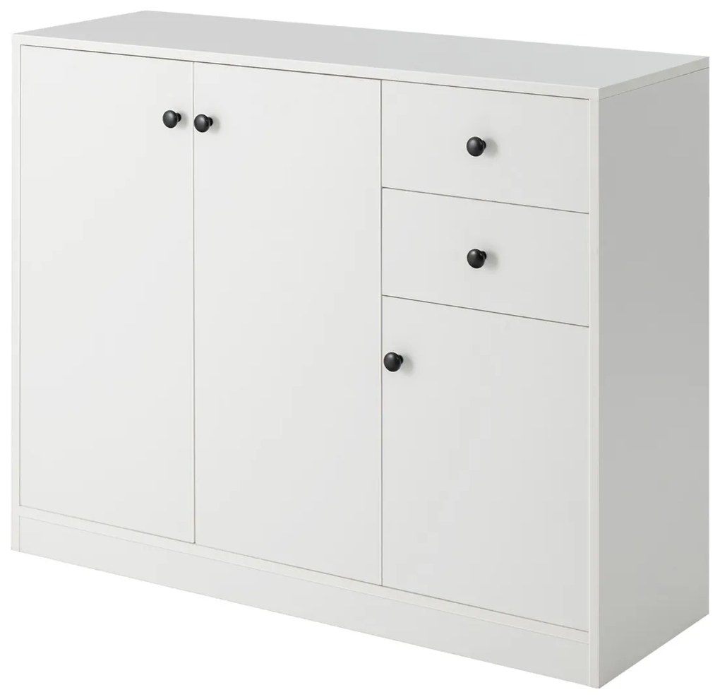 Costway Credenza moderna con 2 cassetti estraibili 3 antes caffale regolabile, Mobile di stoccaggio per cucina Bianco